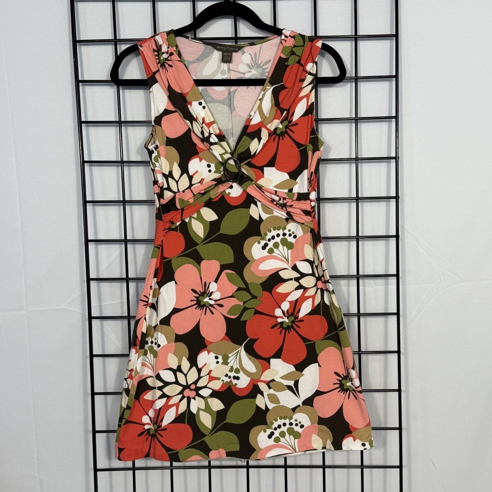 Vintage‎ Tommy Bahama Mini Dress Womens XS Brown Pink Floral Stretch Resortwear